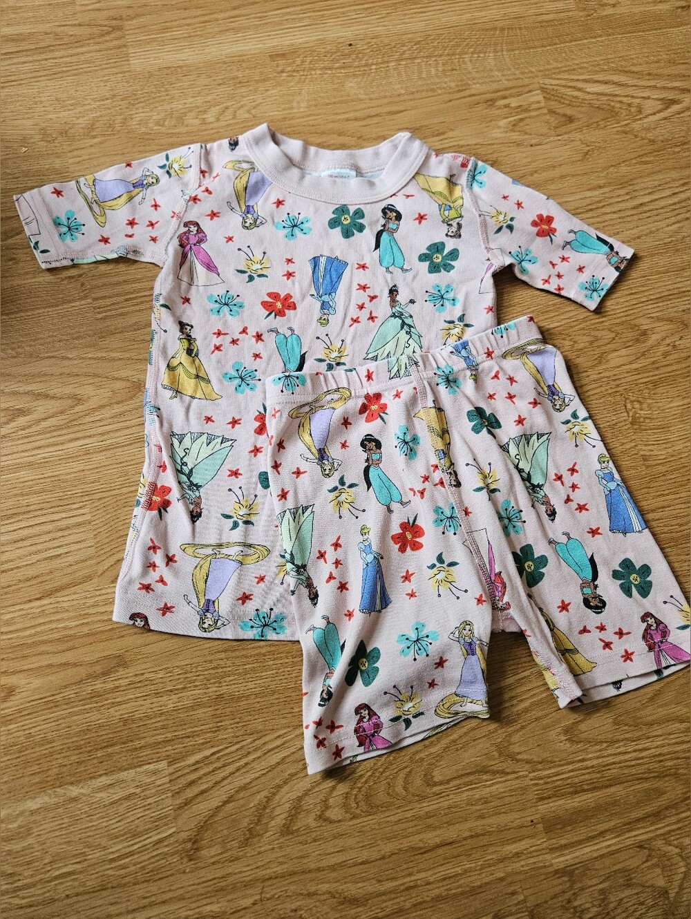 HANNA ANDERSSON Disney Princess Cinderella Belle Pajamas Set Top Shorts 6-7 Girl